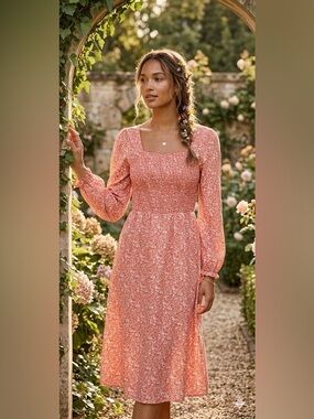 BeryDress Beautiful Meadow Midi Dress, Spring Floral Formal Casual